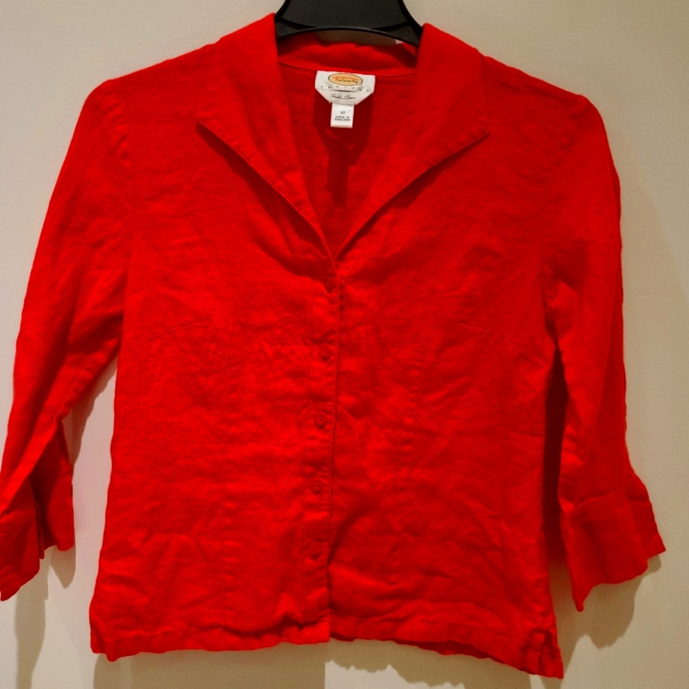 Talbots 100% Irish Linen Pink Button Down Blouse Size 10 Petite